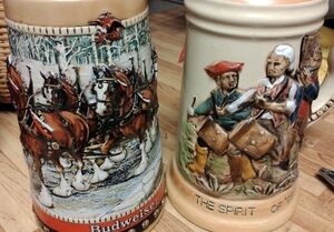 Two vintage mud with music playing in the bottom